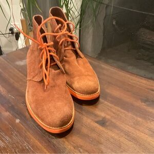 Cole Haan Rust Suede Lace-Up Ankle Boots with Orange Trim